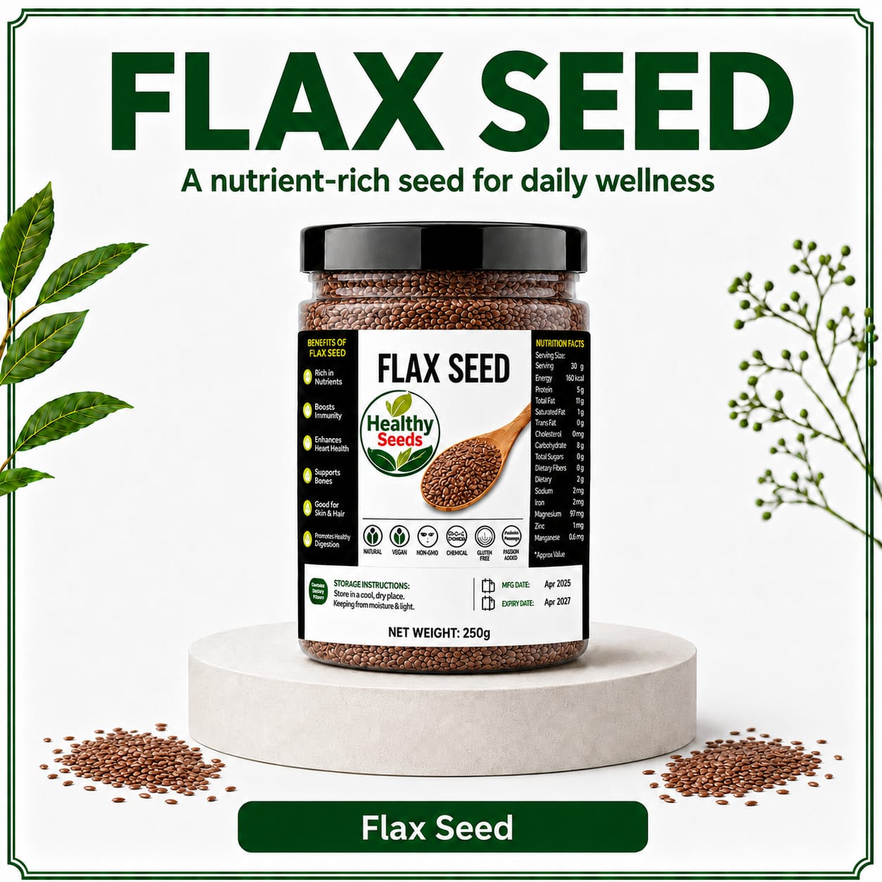 Premium Flax Seeds | Premium Quality Alsi Beej | 100% Pure & Organic | Packed in Jar