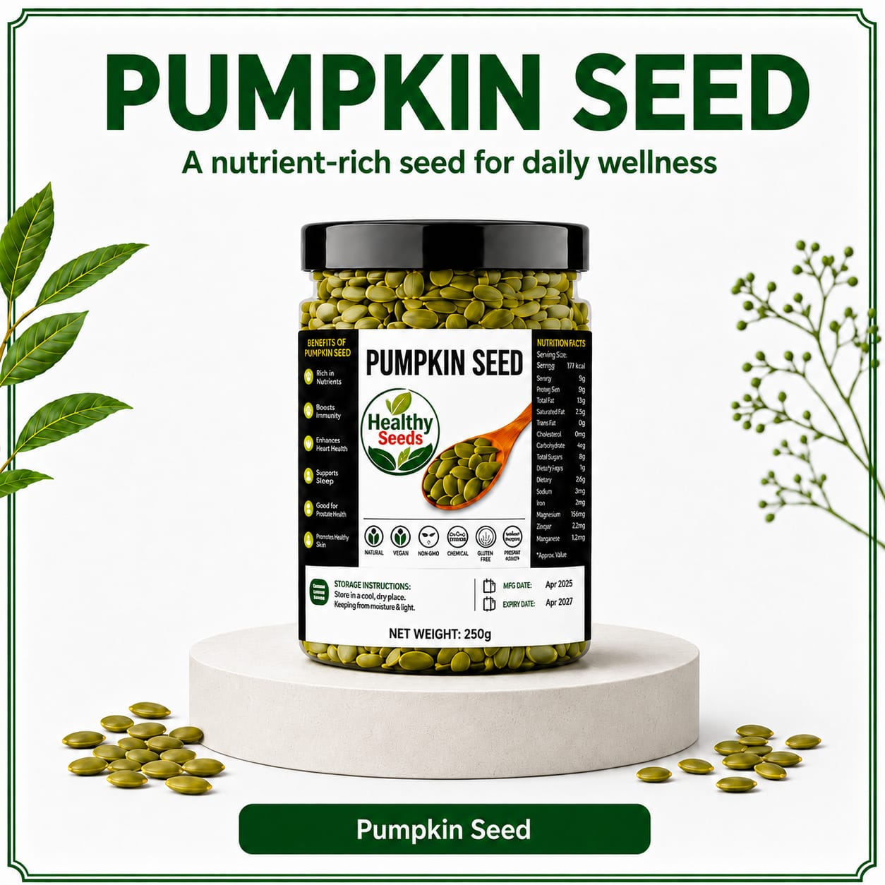 Premium Pumpkin Seeds Without Shell | Fresh Stock | 100% Pure & Organic | Packed in Jar