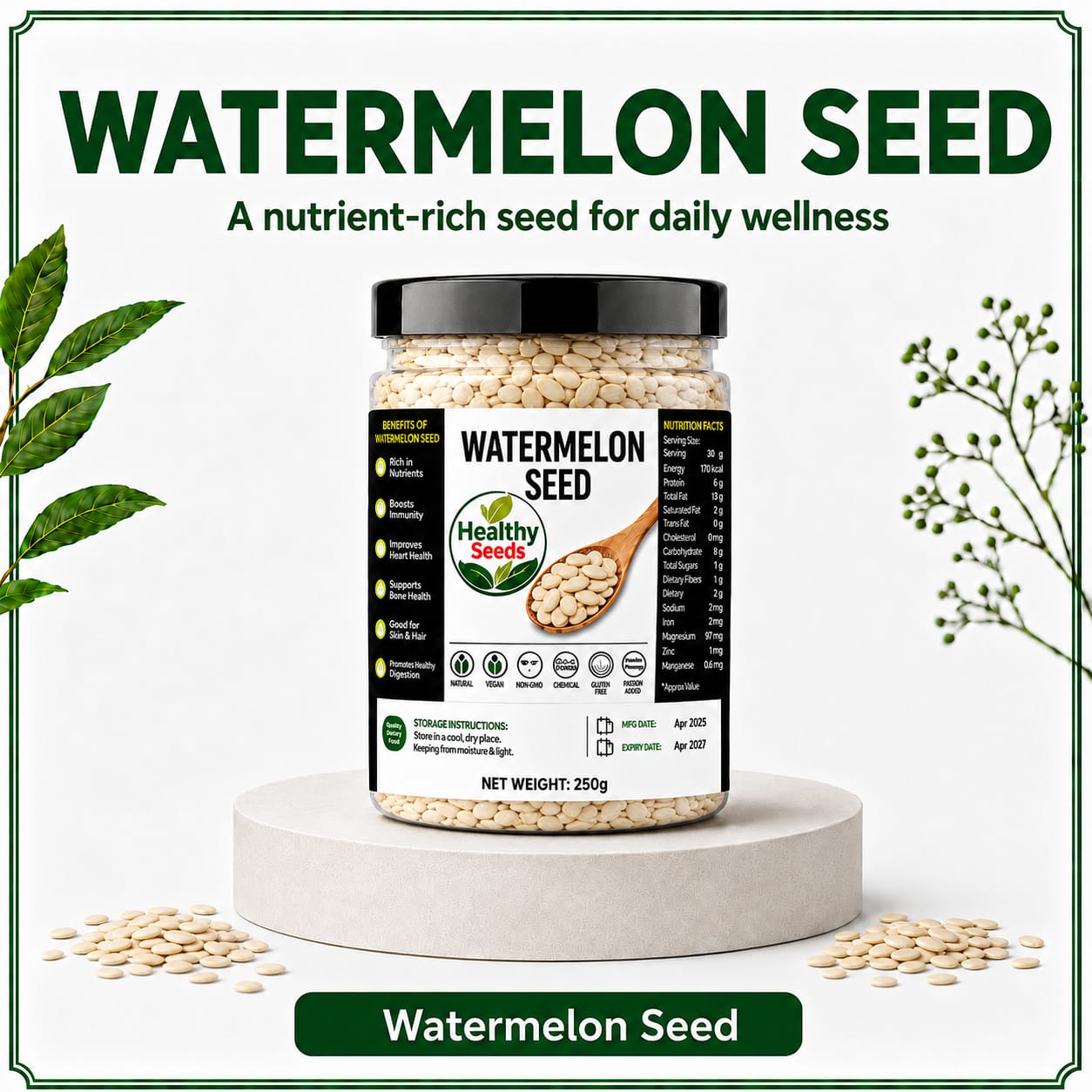 Premium Watermelon Seeds | Organic & Fresh Stock | Premium Quality | Packed in Jar