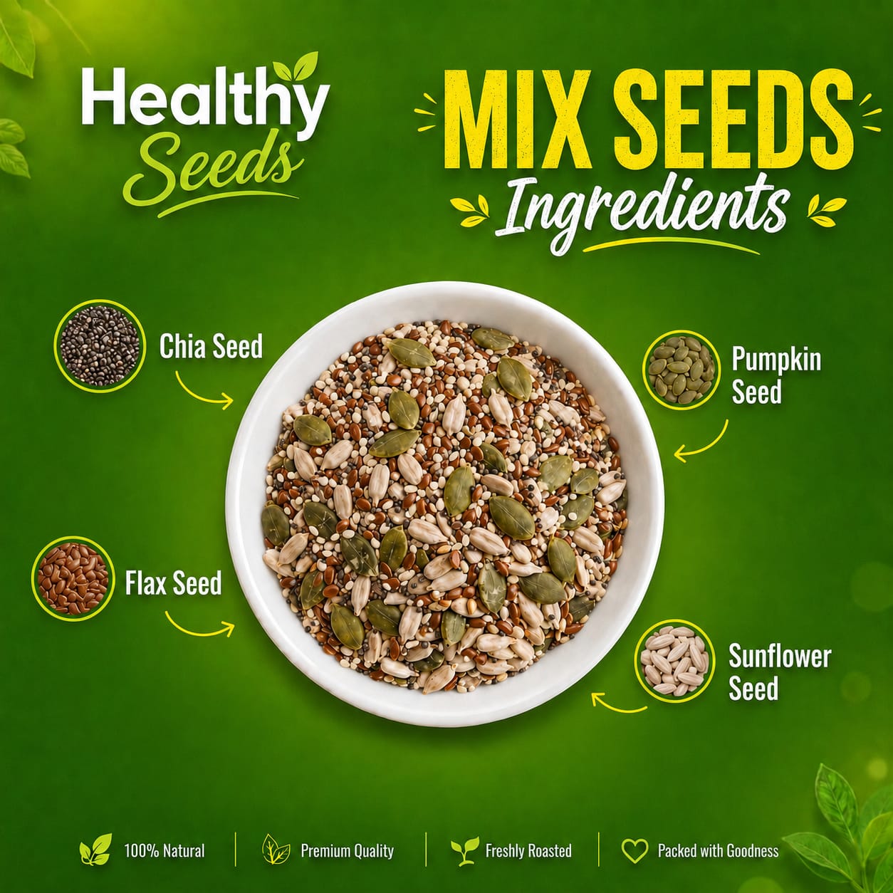 Healthy Super 4 Mix Seeds | Flax, Chia, Pumpkin & Sunflower