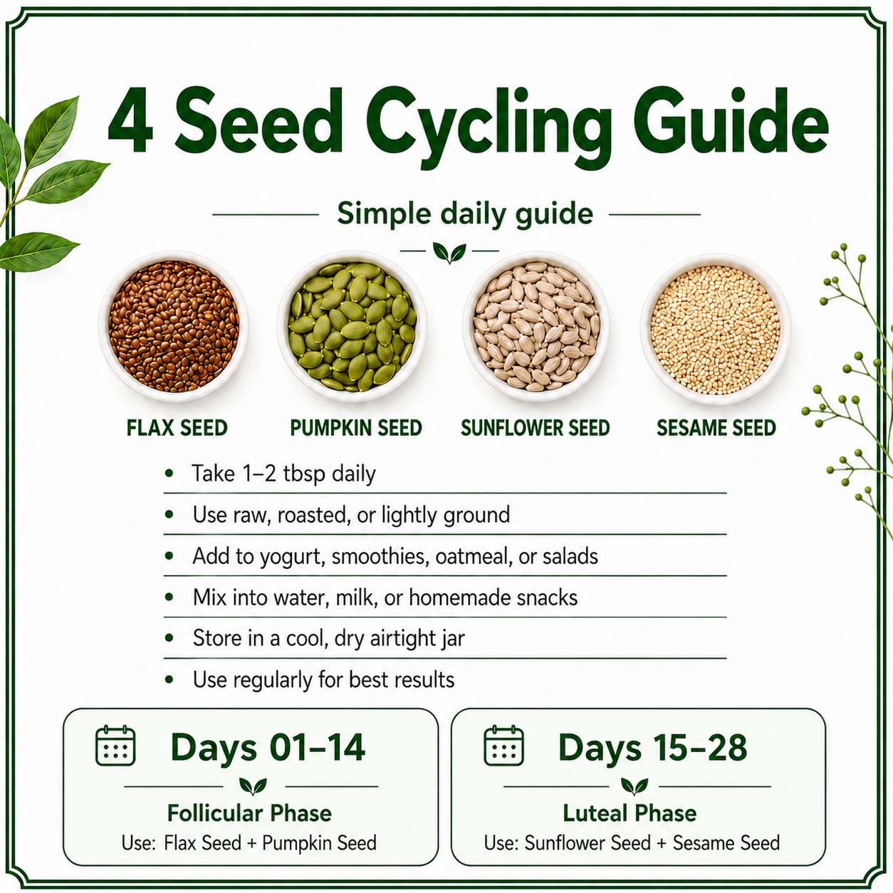 PCOS 4 Seeds Cycling Kit | 200 Grams each | Flax, Pumpkin, Sesame & Sunflower Seed